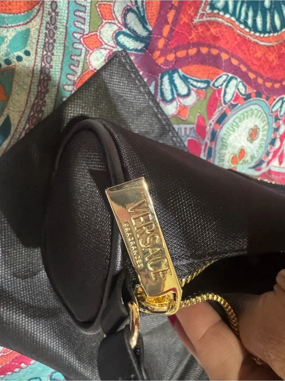 Versace Black Fabric Pouch with Gold Logo